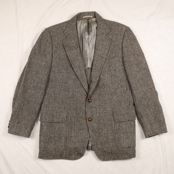 Harris Tweed Other - VTG HARRIS TWEED Stanley Blacker Men's 44R Gray Brown Wool Herringbone Blazer